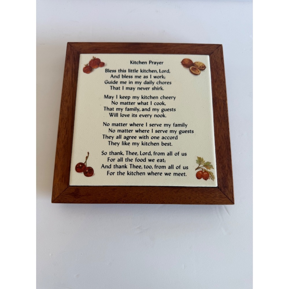 Vintage Creations by Deede Kitchen Prayer Wood Framed Ceramic Tile Trivet 7 inch